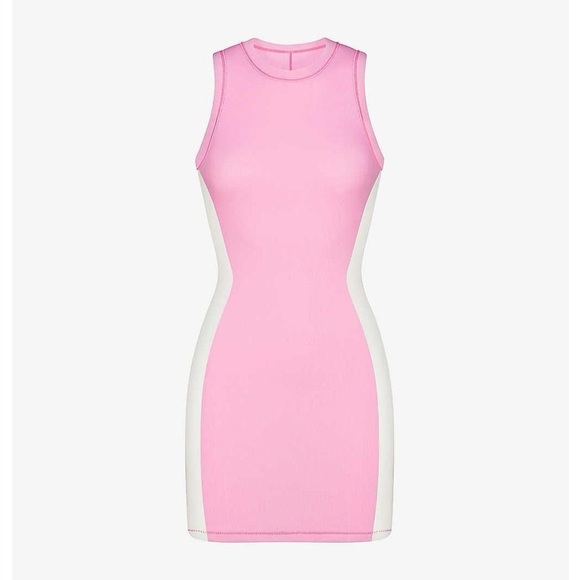 SKIMS Dresses & Skirts - SKIMS Cotton Rib Colorblock Tank Mini Dress – Pink & White – Size L